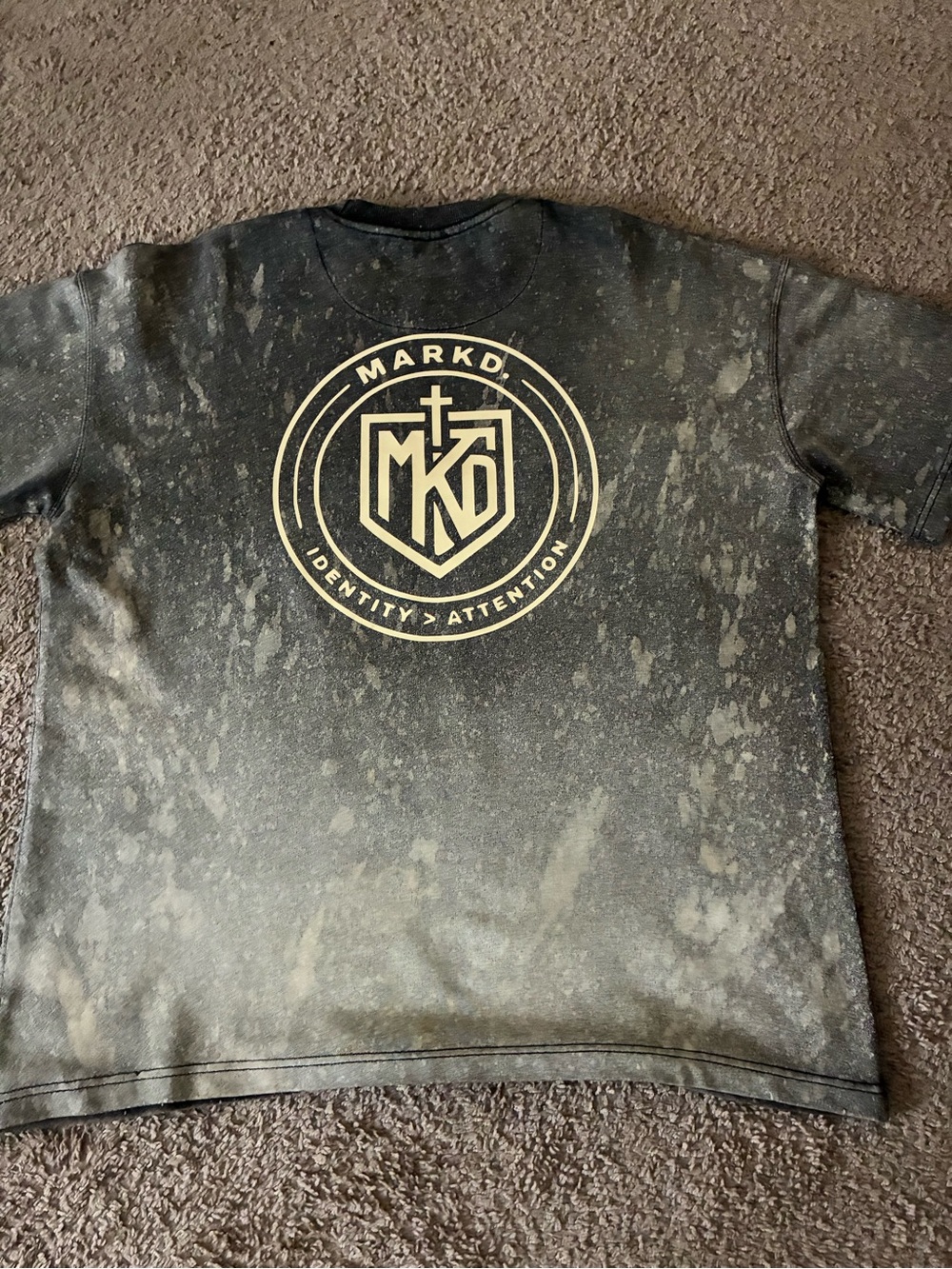 MARKD. Black Bleach-Effect Logo Tee with Cream Graphic